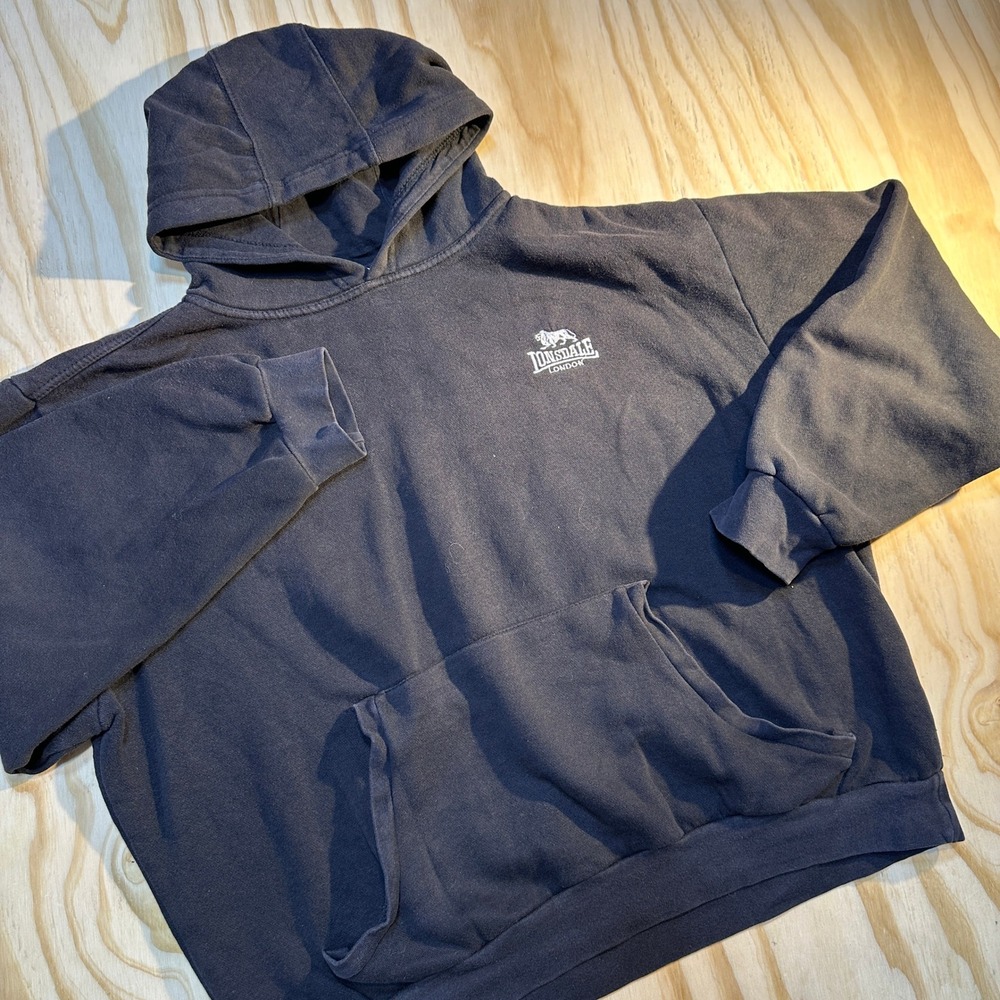 Lonsdale London Mens Black Fleece Pullover Hoodie Size M Logo Sweatshirt